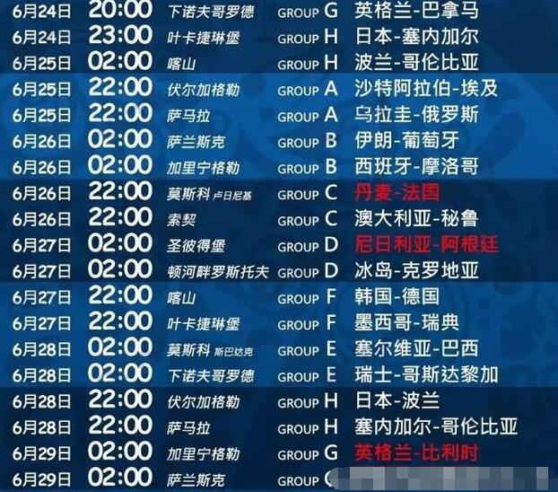 世界杯賽程